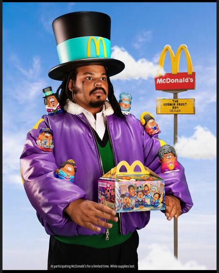 Character wardrobe built for the McDonald’s adult Happy Meal commercial, including purple jackets and capes with golden arches appliqué