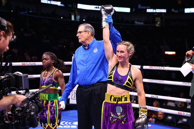 Custom ring wear built for boxer Ginny Fuchs’ bout against Indeya Rodriguez