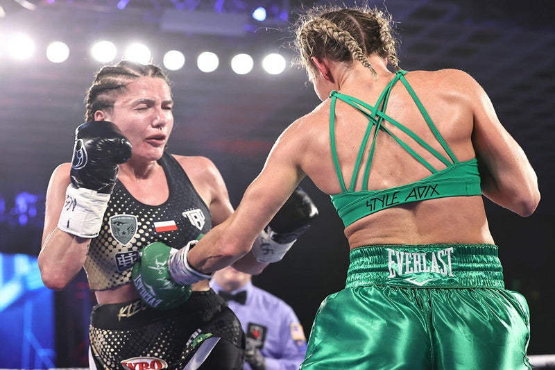 Custom satin ring wear built for boxer Mikaela Mayer’s bout against Ewa Brodnicka