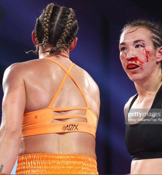 Custom satin ring wear built for boxer Mikaela Mayer’s bout against Jennifer Han