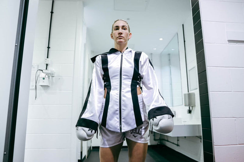 Custom ring wear built for boxer Mikaela Mayer’s bout against Lucy Wildheart